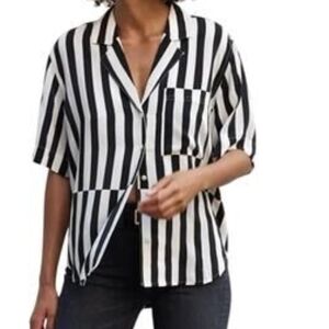 AYR Black and White Vertical Stripe Button-Up Top